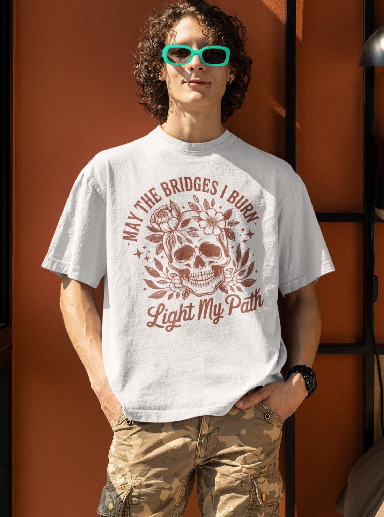 Energy Saver oversized graphic T-shirt in white – funny men's tee with energy conservation humor and statement back print.